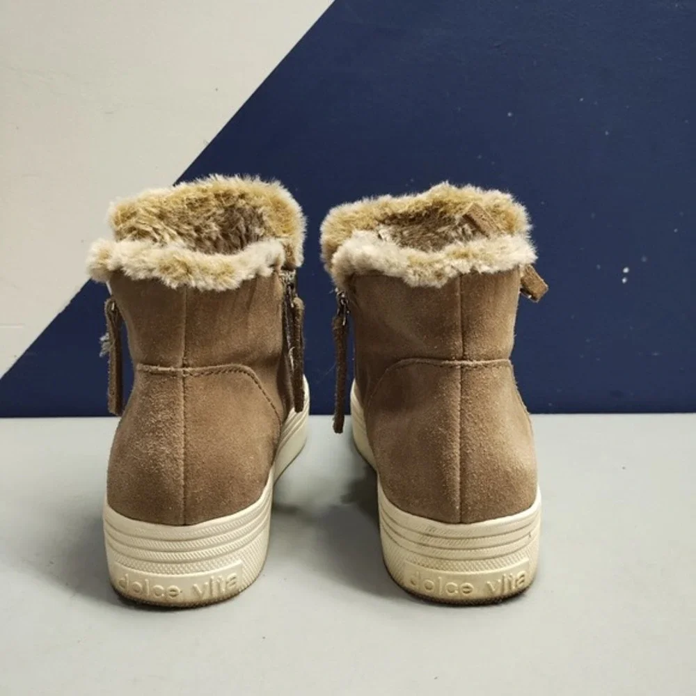 Dolce Vita Sneakers Womens US 6M Brown White Leather Side‎ Zip Faux Fur High Top